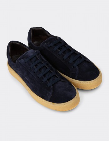 Men's Navy Suede Leather Sneakers