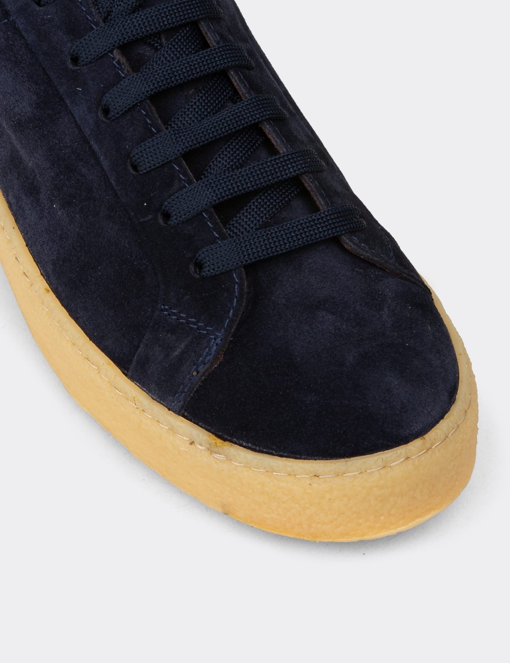 Men's Navy Suede Leather Sneakers - 02018MLCVC03