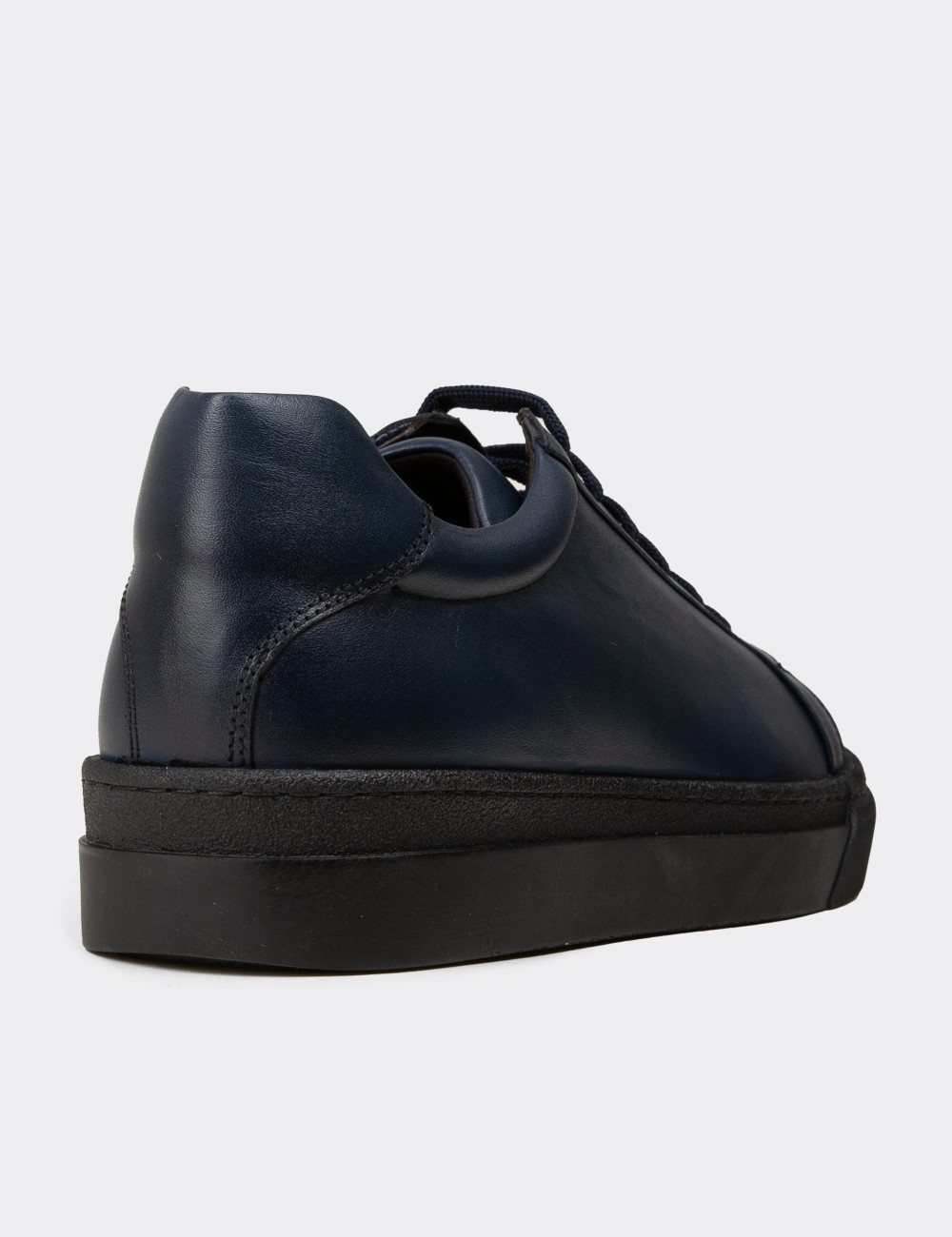 Men's Navy Leather Sneakers - 02018MLCVC02
