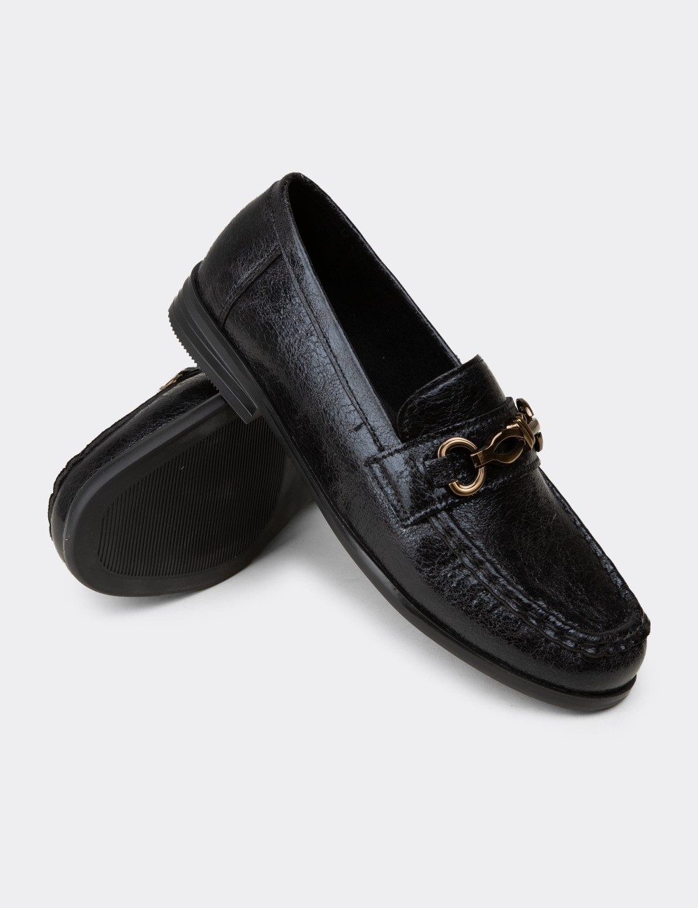 Women's Black Loafers - K0013ZSYHC01
