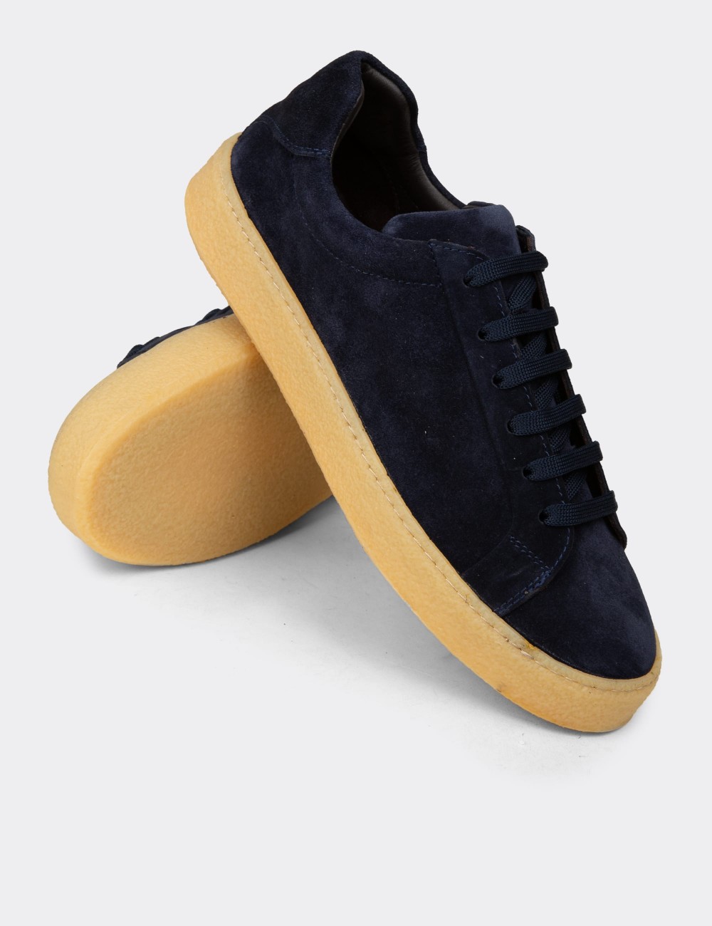 Men's Navy Suede Leather Sneakers - 02018MLCVC03