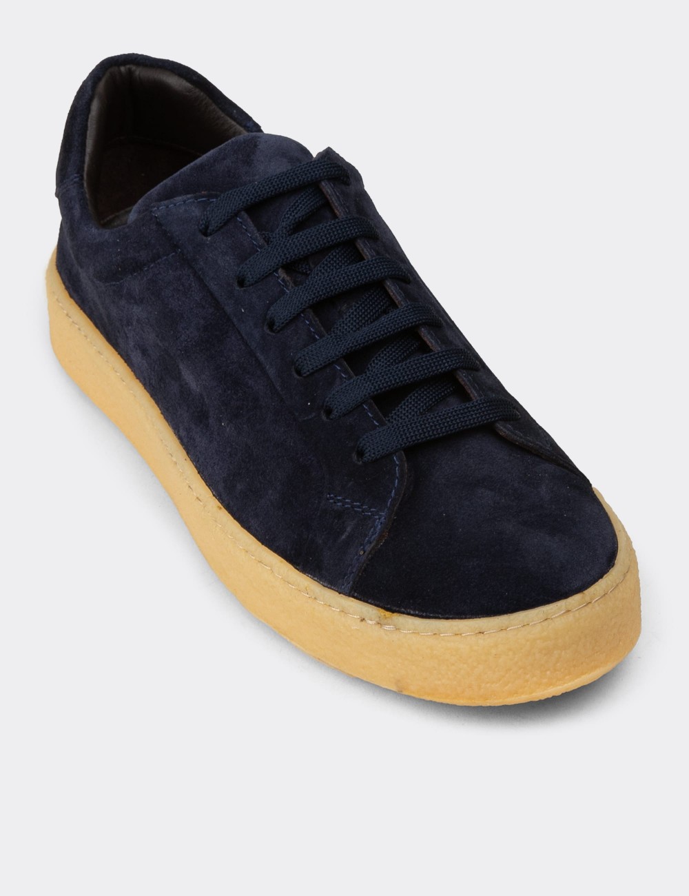 Men's Navy Suede Leather Sneakers - 02018MLCVC03