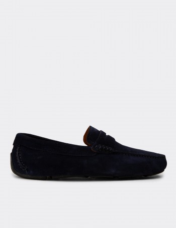 Men's Navy Suede Leather Driving Shoes