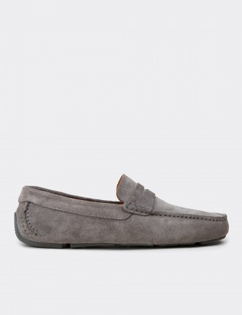 Men's Gray Suede Leather Driving Loafers