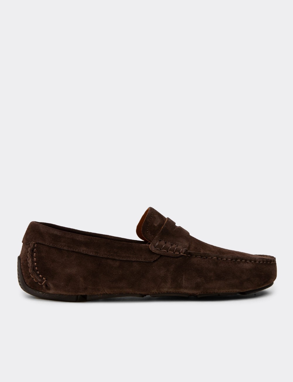 Men's Brown Suede Leather Driving Loafers - E0920MKHVC01