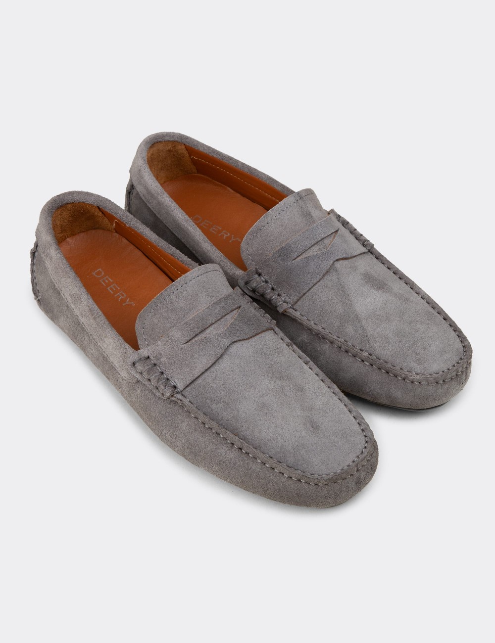 Men's Gray Suede Leather Driving Loafers - E0920MGRIC01