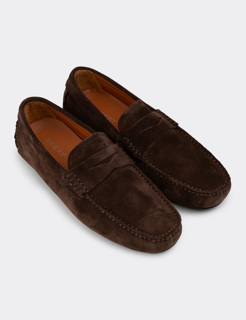 Men's Brown Suede Leather Driving Loafers - E0920MKHVC01