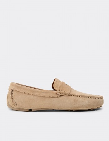 Men's Beige Suede Leather Driving Shoes