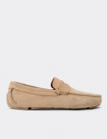 Men's Beige Suede Leather Driving Shoes