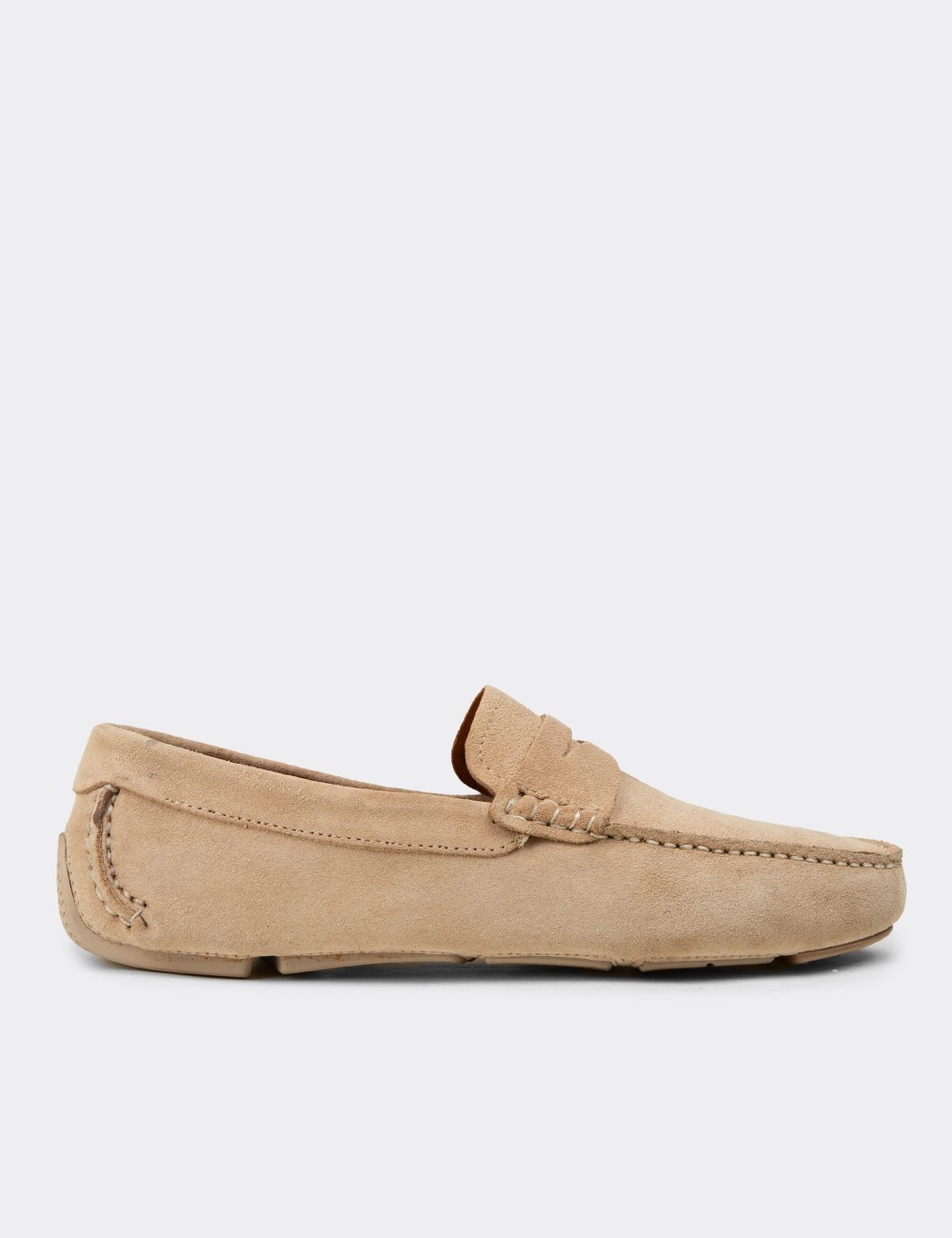 Men's Beige Suede Leather Driving Shoes - E0920MBEJC01