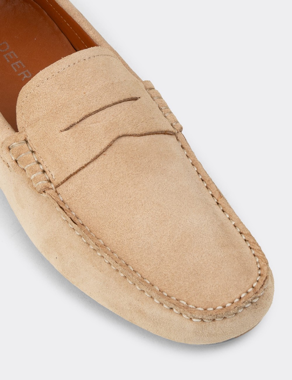 Men's Beige Suede Leather Driving Shoes - E0920MBEJC01