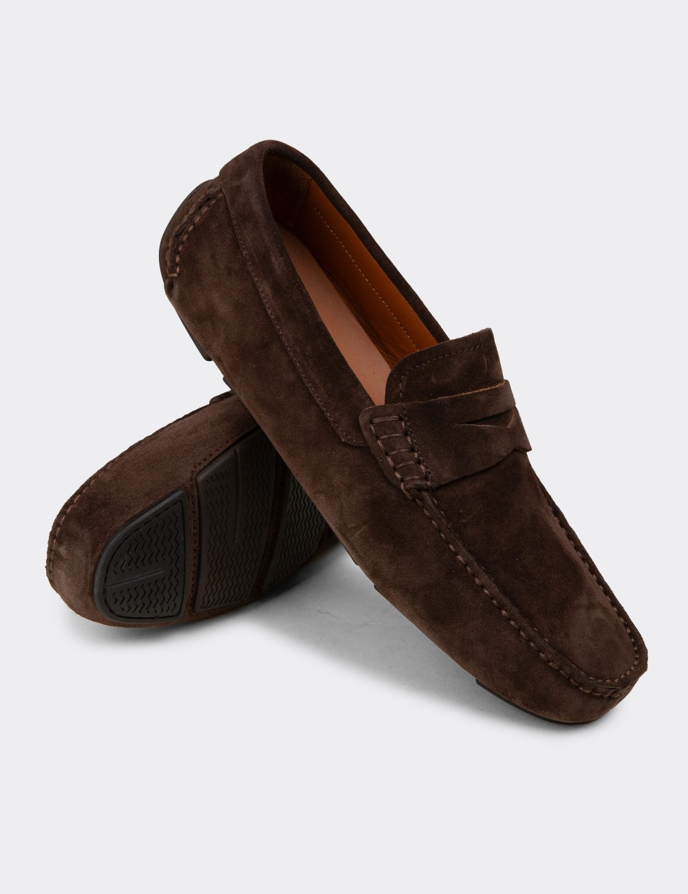 Men's Brown Suede Leather Driving Loafers - E0920MKHVC01