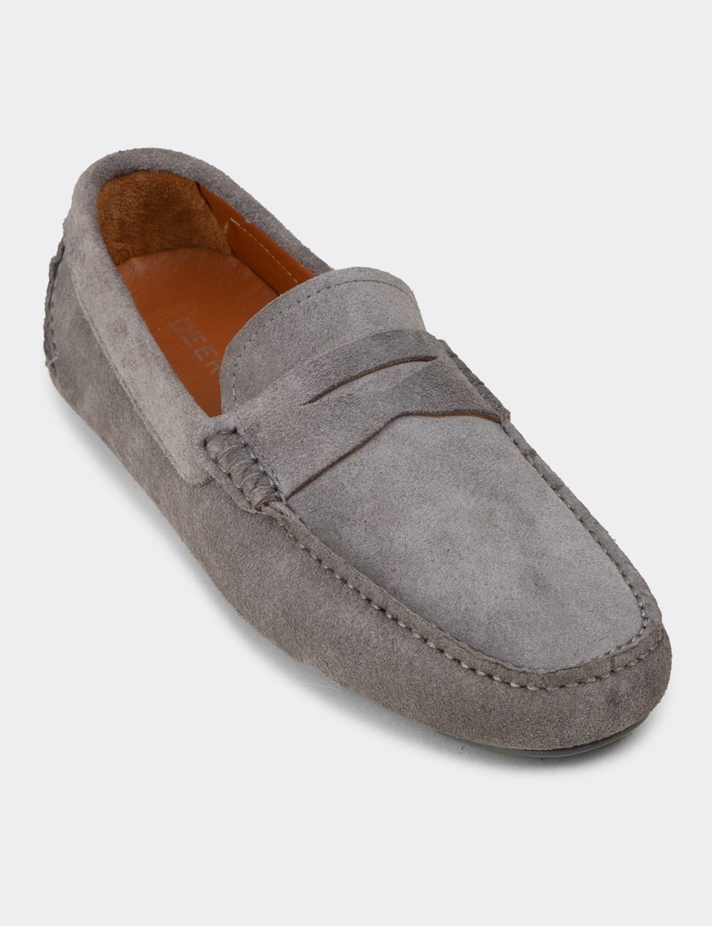 Men's Gray Suede Leather Driving Loafers - E0920MGRIC01
