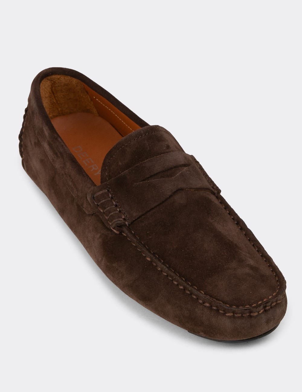Men's Brown Suede Leather Driving Loafers - E0920MKHVC01