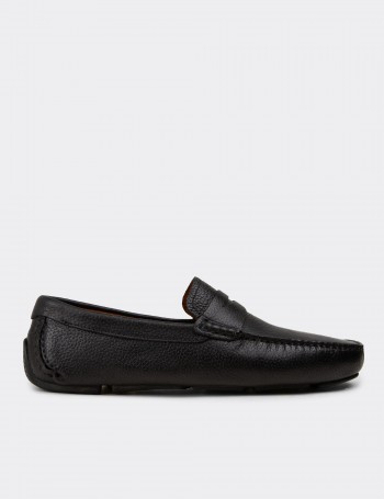 Men's Black Leather Driving Loafers