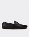 Men's Black Leather Driving Loafers