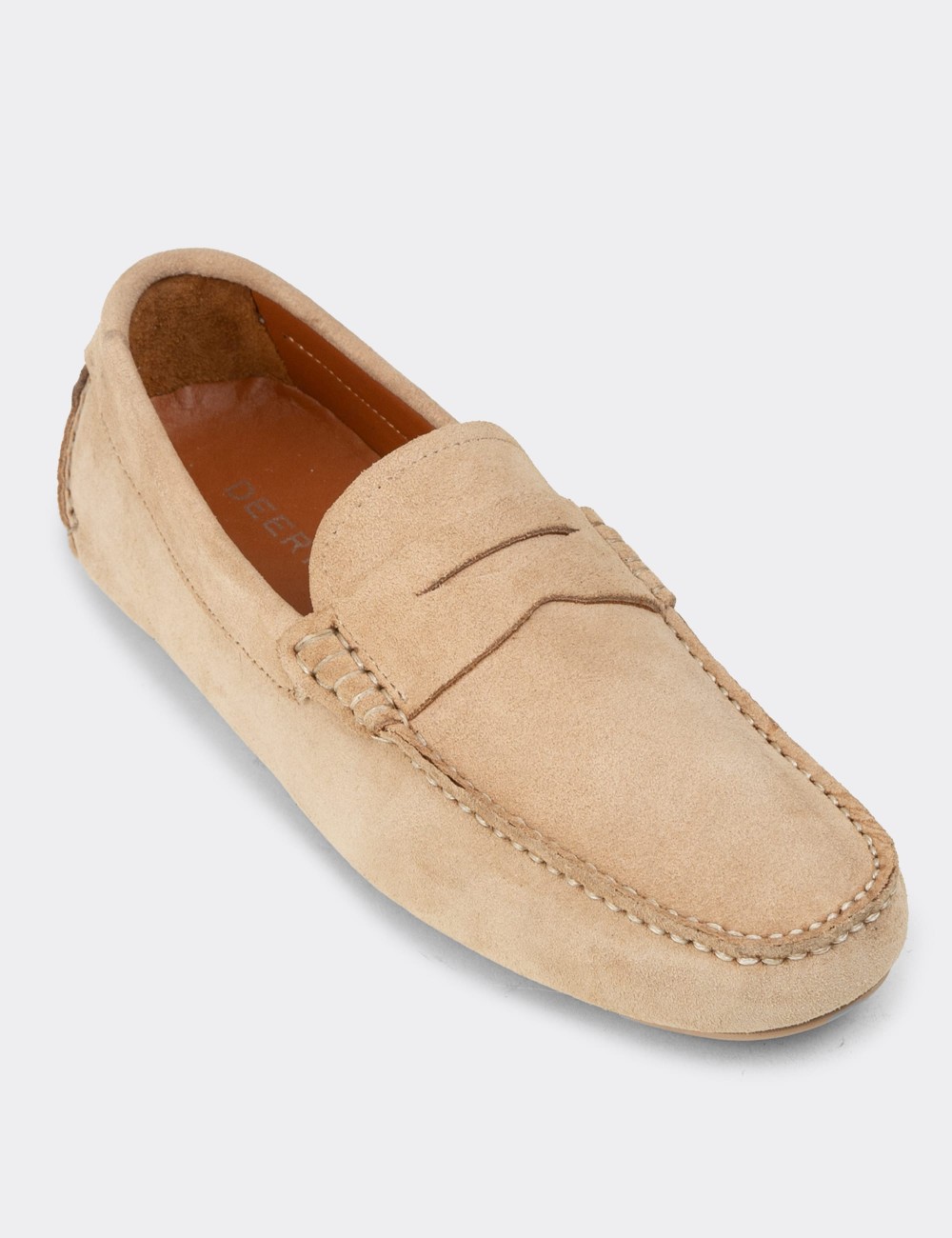 Men's Beige Suede Leather Driving Shoes - E0920MBEJC01
