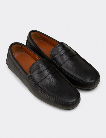 Men's Black Leather Driving Loafers