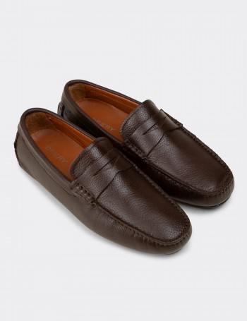 Men's Brown Leather Driving Loafers