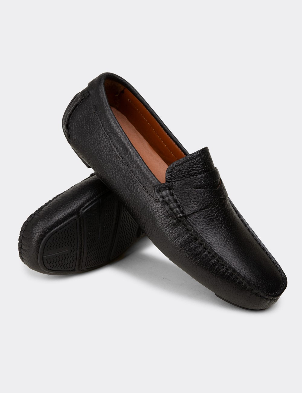 Men's Black Leather Driving Loafers - E0920MSYHC01