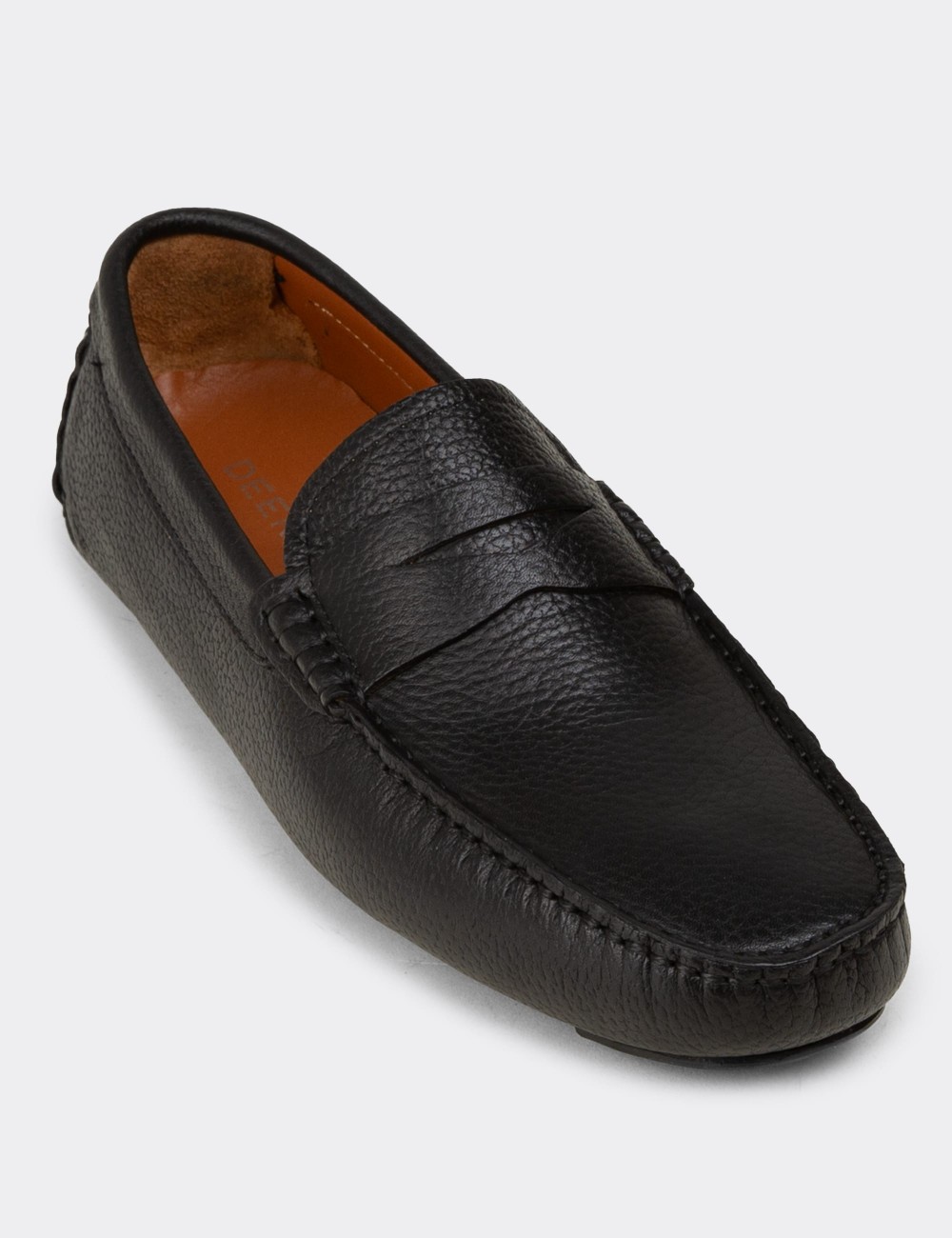 Men's Black Leather Driving Loafers - E0920MSYHC01