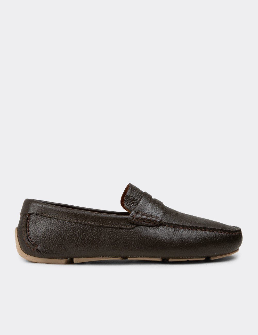 Men's Khaki Leather Driving Loafers - E0920MHAKC01