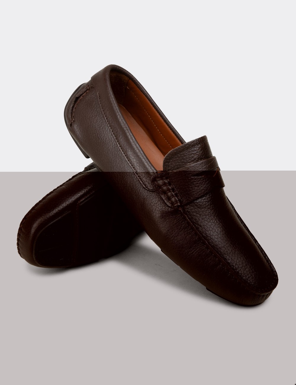 Men's Brown Leather Driving Loafers - E0920MKHVC02