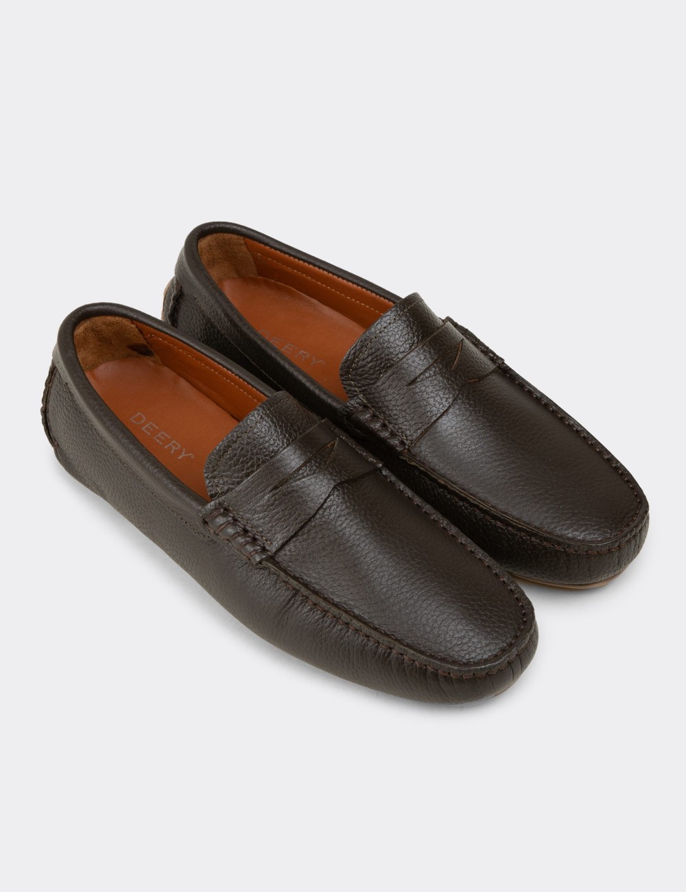 Men's Khaki Leather Driving Loafers - E0920MHAKC01