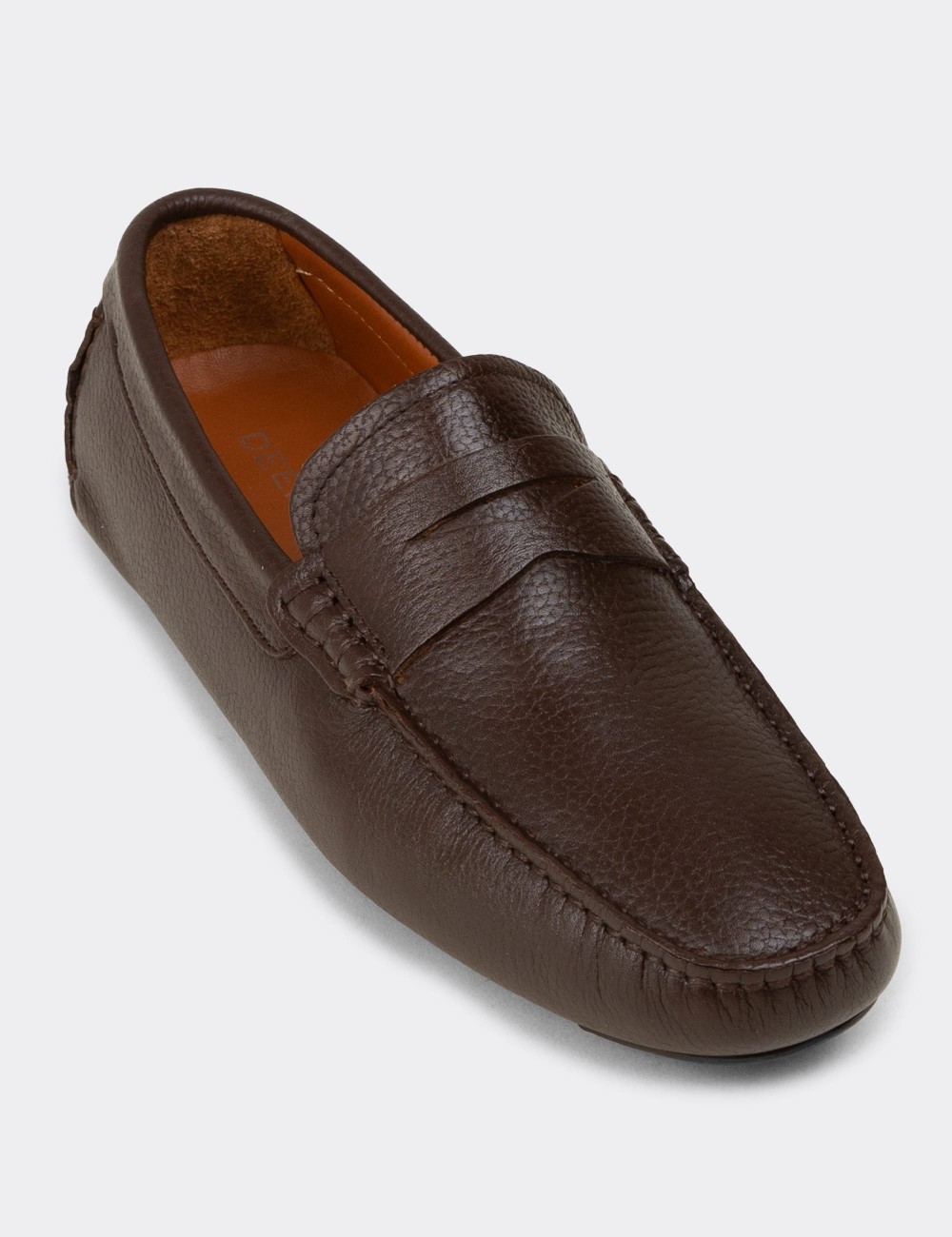 Men's Brown Leather Driving Loafers - E0920MKHVC02