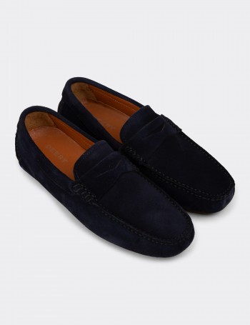 Men's Navy Suede Leather Driving Shoes