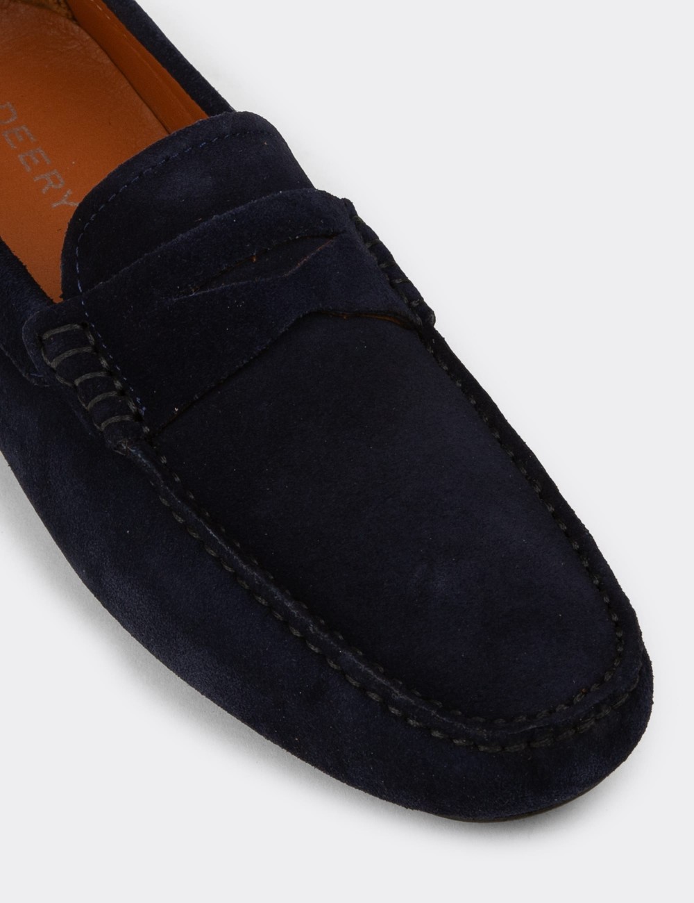 Men's Navy Suede Leather Driving Shoes - E0920MLCVC01