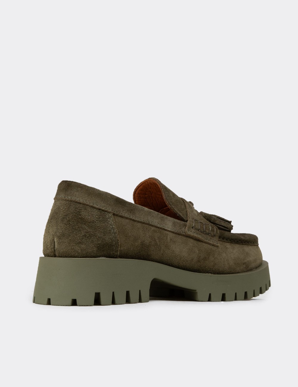 Women's Khaki Suede Leather Tassel Loafers - 02035ZHAKC03