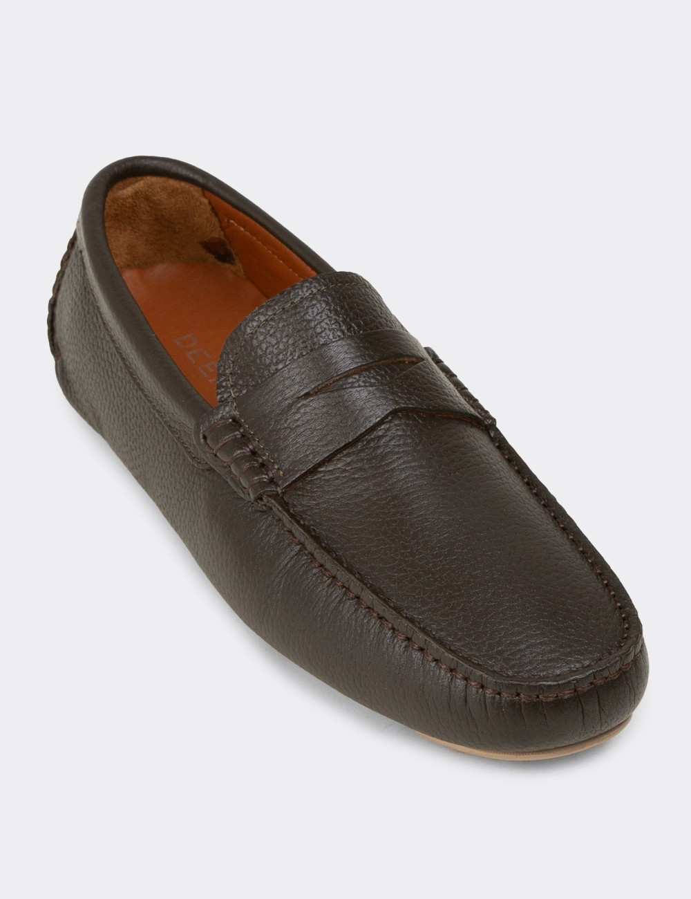 Men's Khaki Leather Driving Loafers - E0920MHAKC01