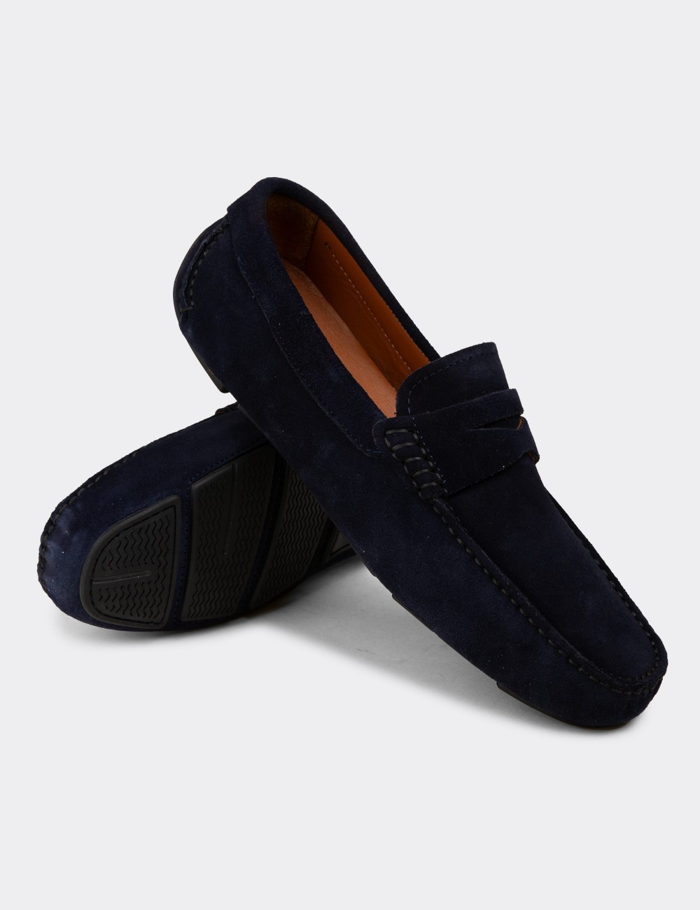 Men's Navy Suede Leather Driving Shoes - E0920MLCVC01