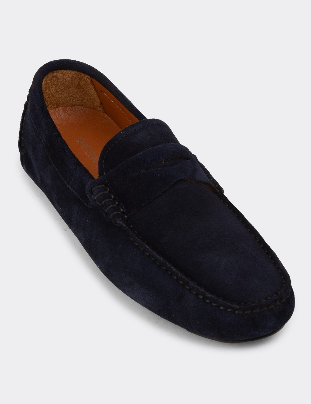 Men's Navy Suede Leather Driving Shoes - E0920MLCVC01