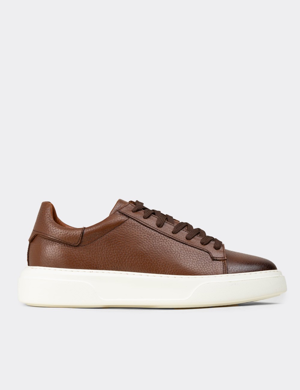 Men's Tan Leather Sneakers - 04651MTBAE01