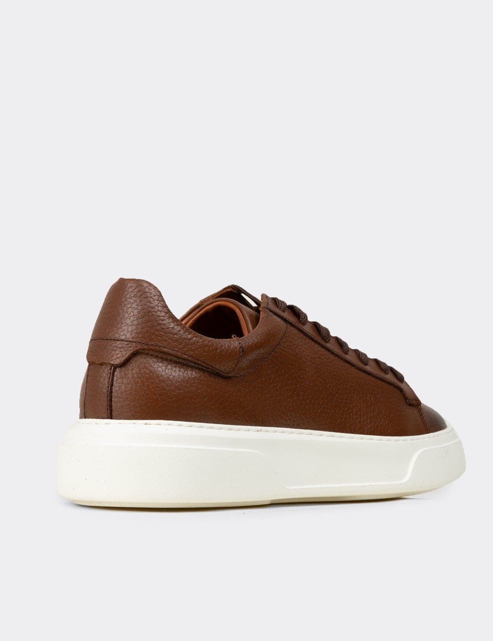 Men's Tan Leather Sneakers - 04651MTBAE01