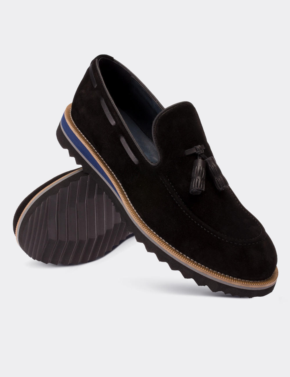 Black Suede Leather Loafers & Moccasins Shoes - 01319MSYHE01