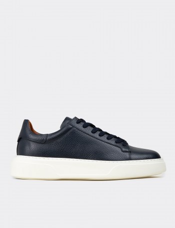 Men's Navy Leather Sneakers
