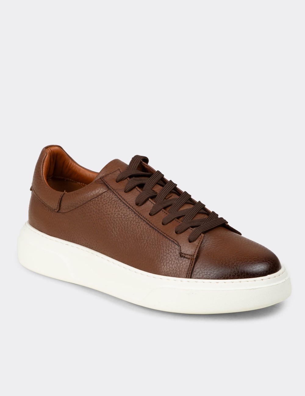 Men's Tan Leather Sneakers - 04651MTBAE01