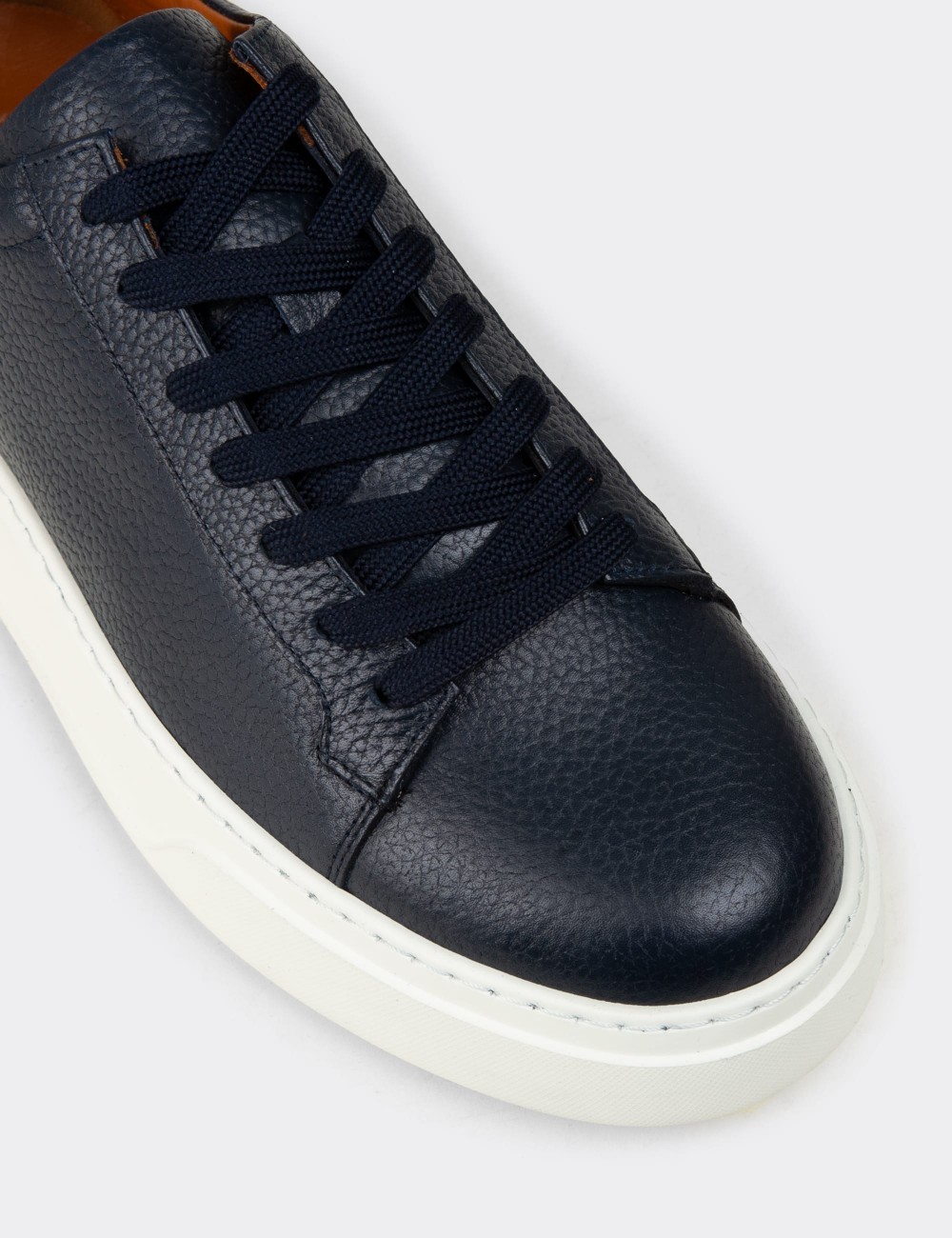 Men's Navy Leather Sneakers - 04651MLCVE01
