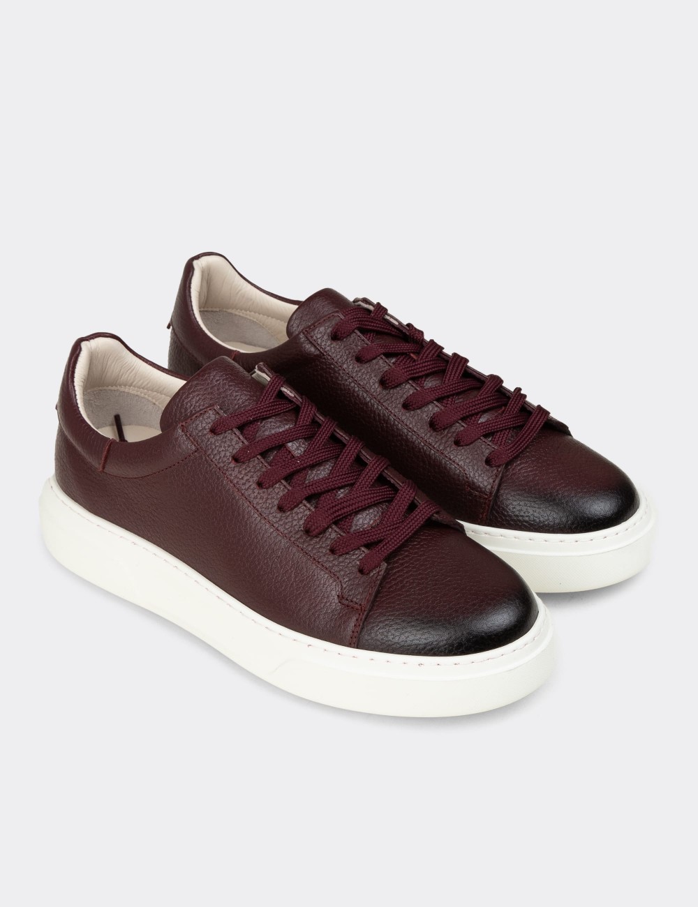 Men's Burgundy Leather Sneakers - 04651MBRDE01
