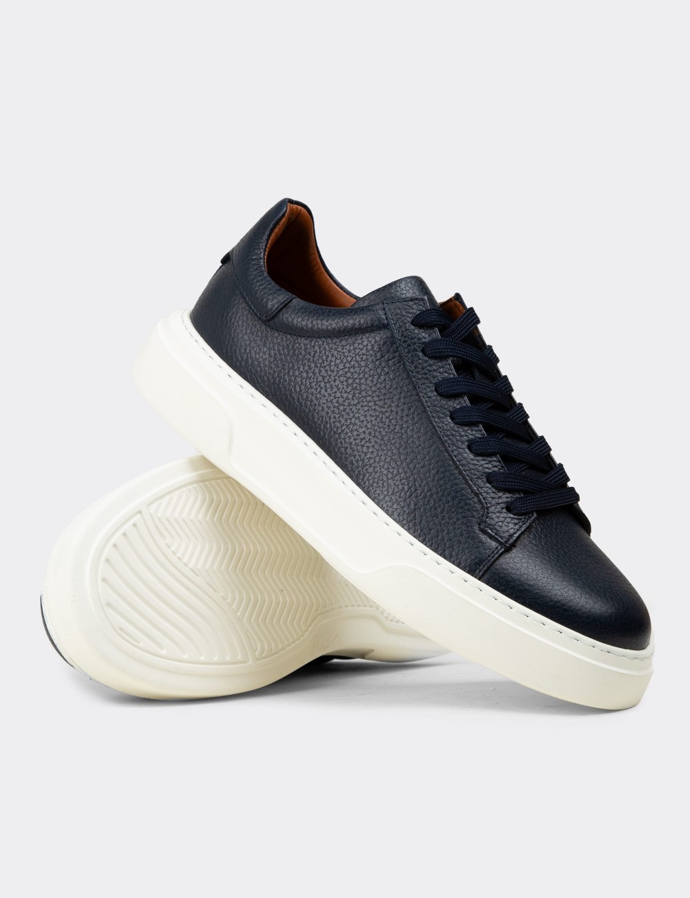 Men's Navy Leather Sneakers - 04651MLCVE01