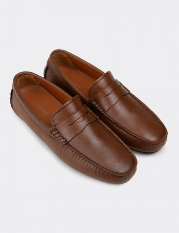 Men's Tan Leather Driving Loafers