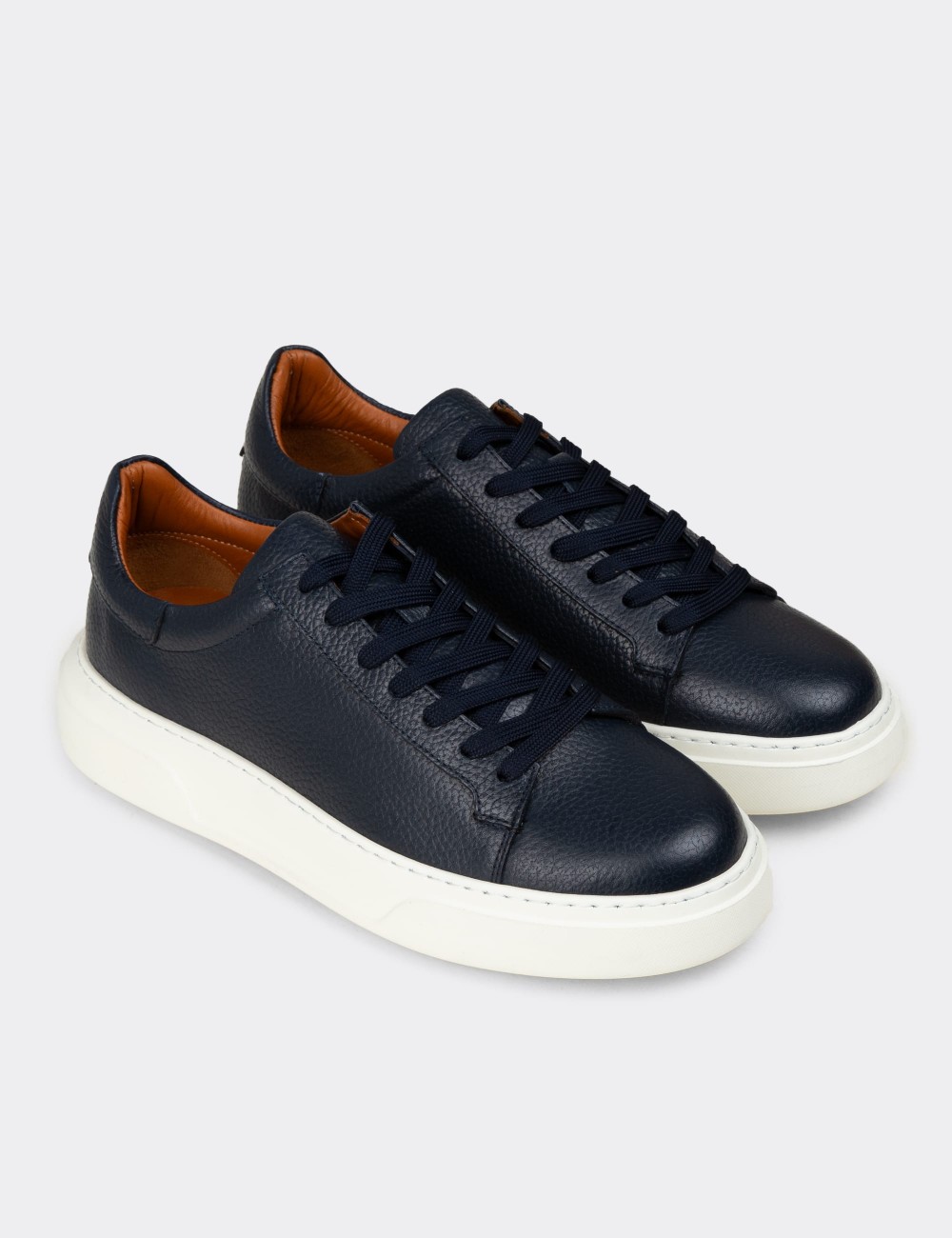 Men's Navy Leather Sneakers - 04651MLCVE01