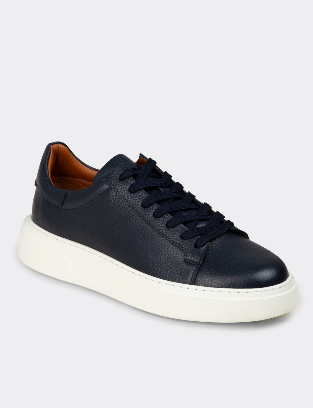 Men's Navy Leather Sneakers - 04651MLCVE01