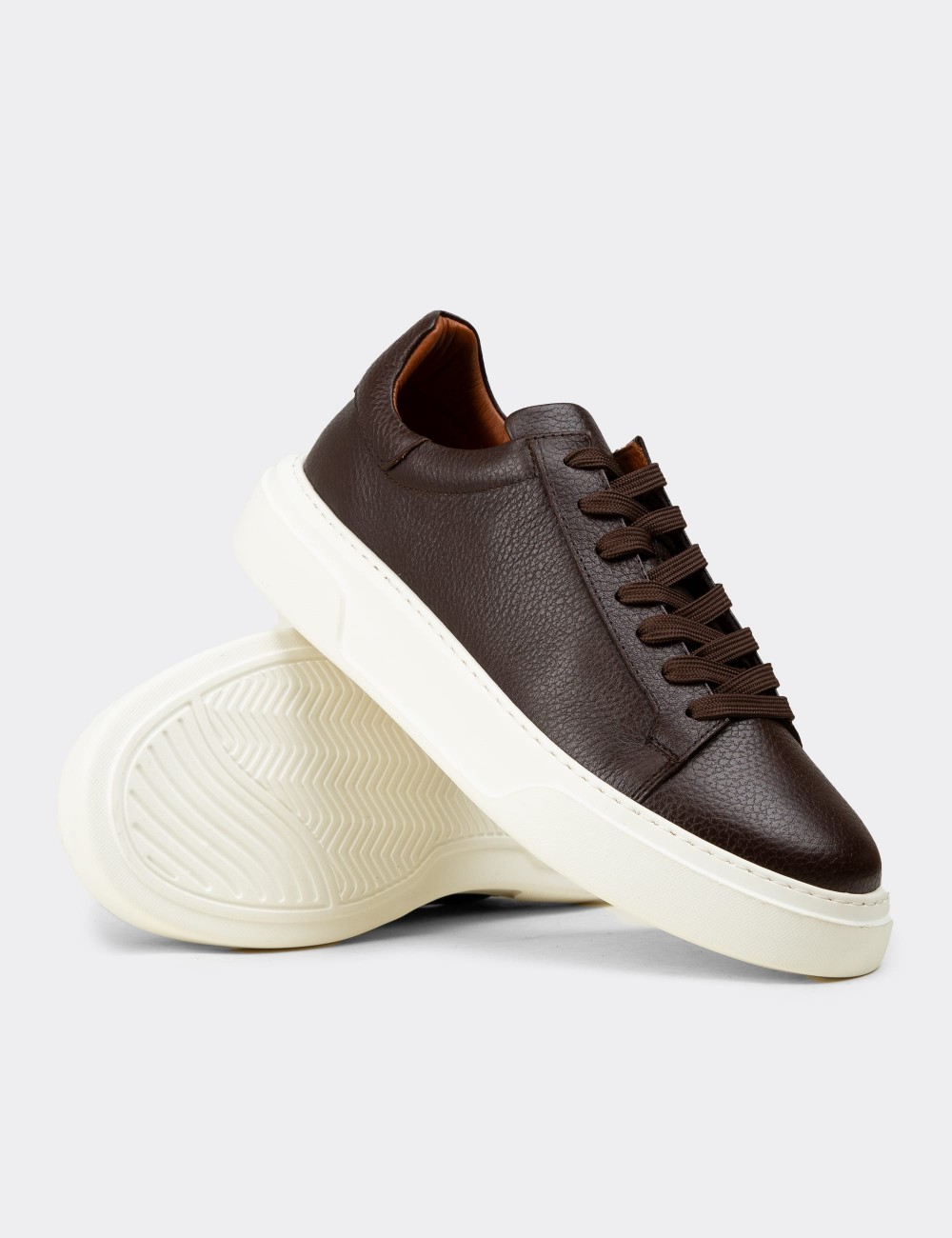 Men's Brown Leather Sneakers - 04651MKHVE01