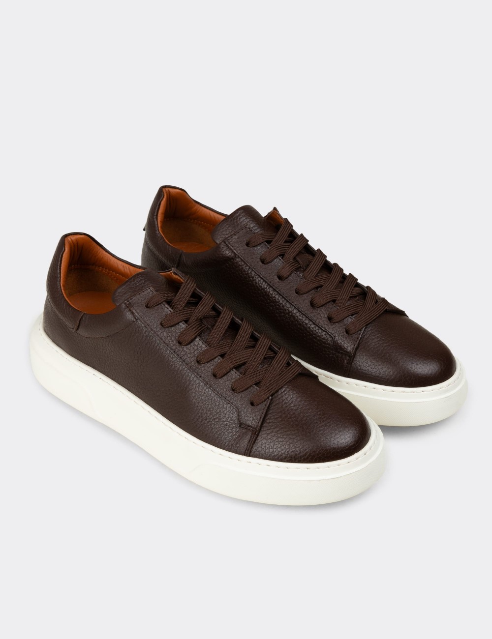 Men's Brown Leather Sneakers - 04651MKHVE01