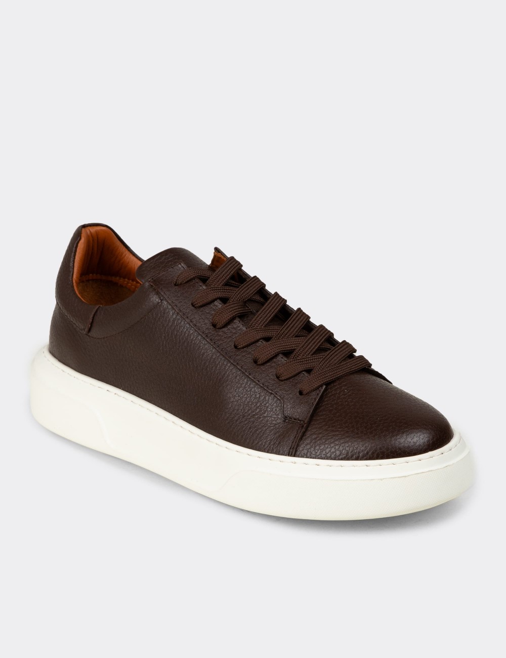 Men's Brown Leather Sneakers - 04651MKHVE01
