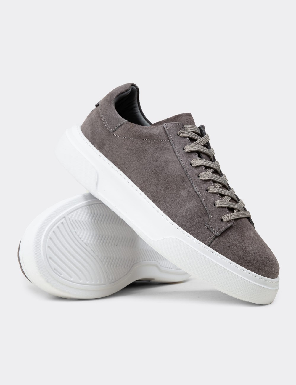 Men's Gray Leather Sneakers - 04651MGRIE01